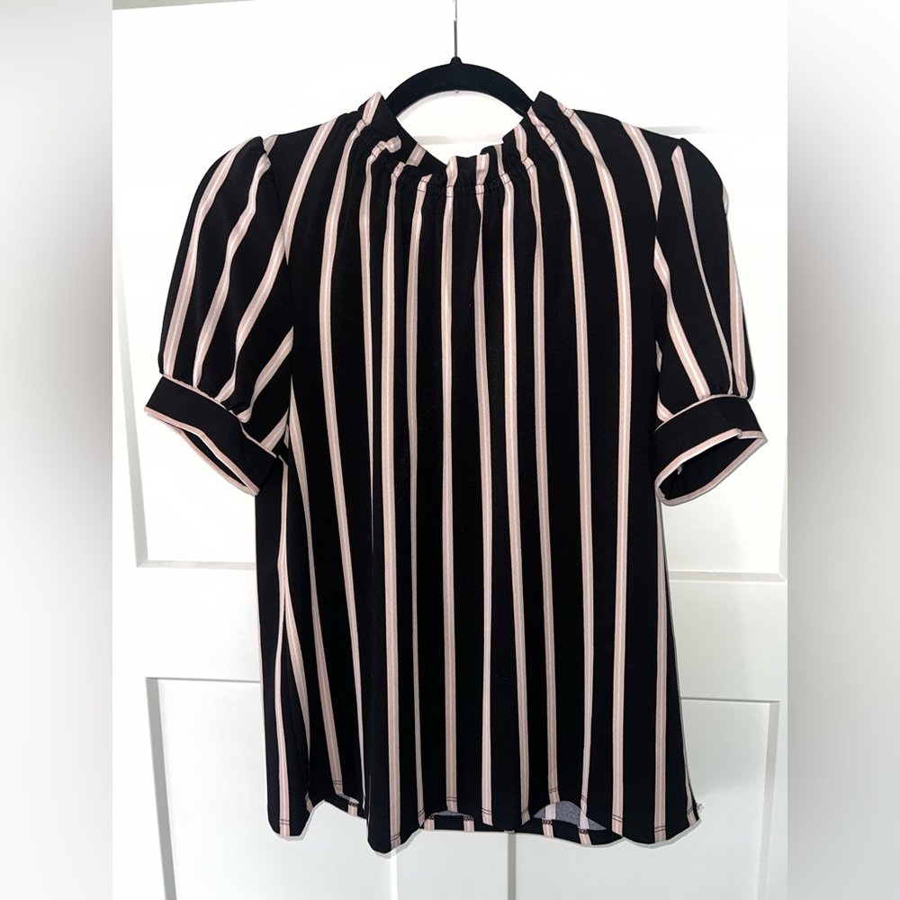 Adrianna Papell Black and Pink Striped Blouse